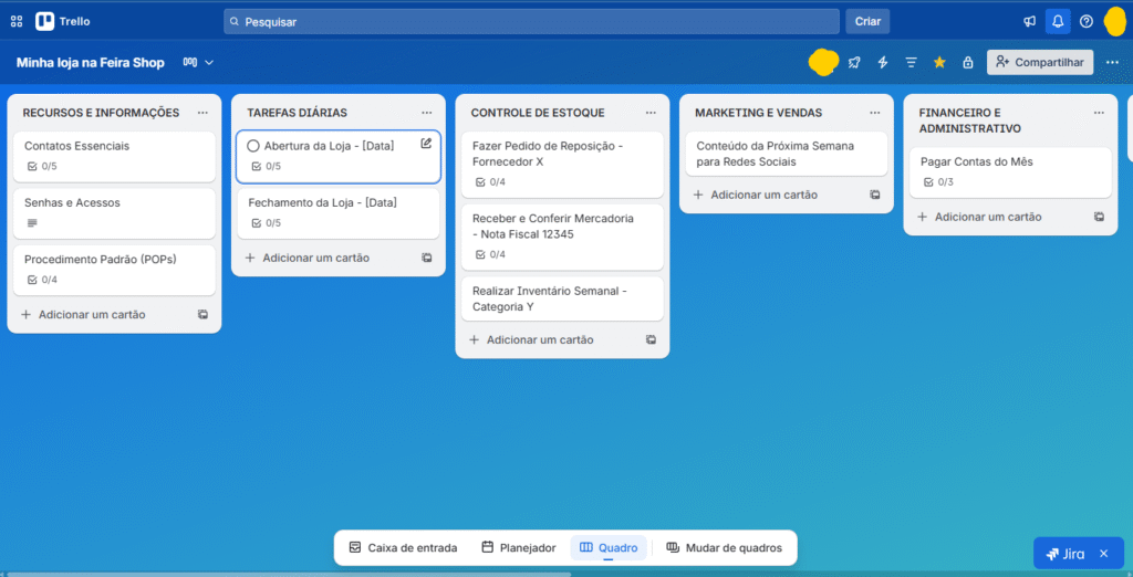 Print plataforma Trello para lojistas Feira Shop